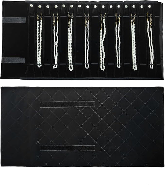 Travel Necklace Organizer, Tangle Free Jewelry Case, 16 Slots | Foldable,LightWeight Compact, Velvet Lining Jewelry Storage Bag for Chain Bracelet, Gift for Women Girls,Black Diamond by SCIKHEFT