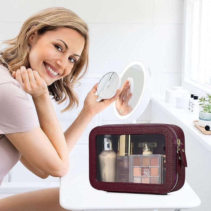 Clear Makeup Bag Small Cosmetic & Toiletry Bag Waterproof Travel Case Women's Pouch Organizer Makeup Bag for Car with Zipper (Burgundy, Small) - Image 2