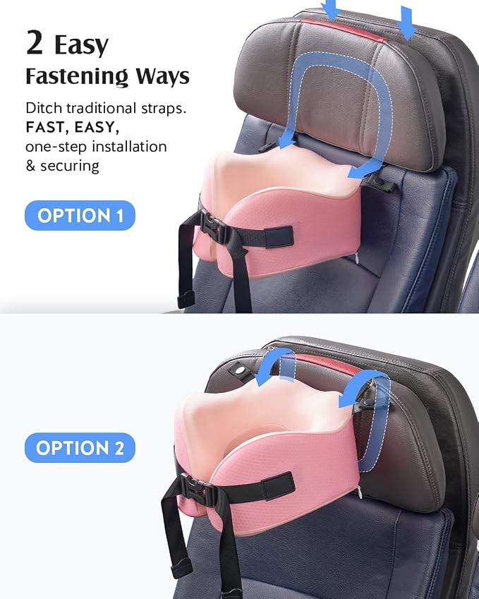 YFONG Travel Pillow for Long Flights, Patented 360° Ergonomic Sleeper Hold Head Support System with Memory Foam Neck Pillow & 3D Sleep Mask, Prevent Head Bobbing for Airplane & Road Trip, Pink - Image 4