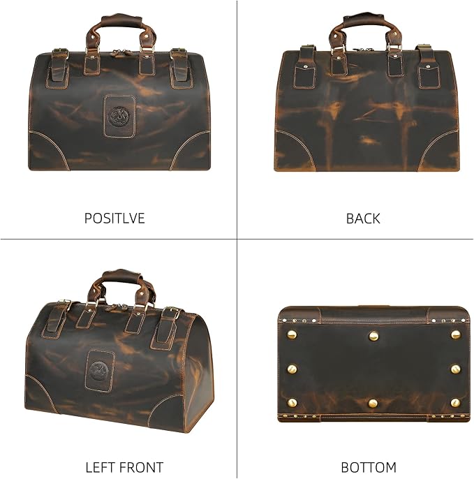 Canvas + Leather Travel Luggage Tote Duffle Gym Suitcase Weekender Overnight Bag For Men Male FB8151 (8151-Dark Brown1) - Image 4