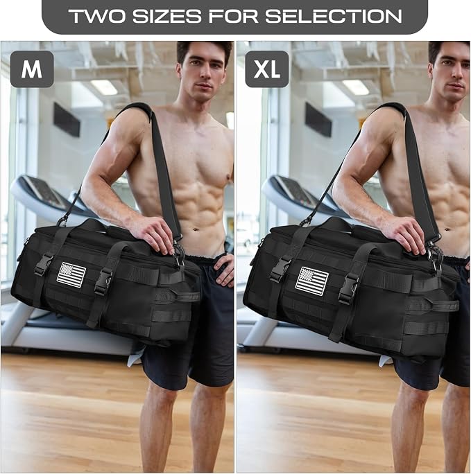 Gym Bags for Men, Extra Large Tactical Duffle Bag Backpack with Shoe Compartment, 3 in 1 Carry on Bag Travel Backpack with Wet Pocket, Weekender Range Bag for Workout Football Gym, Black - Image 3