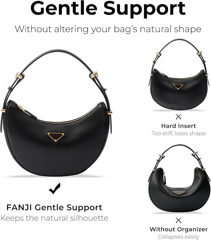 Purse Organizer Insert for Moon-Shaped Handbags (Small) — Compatible with Prada Arque Small | Lightweight Slim Curved Bottom Liner ——Size 15 (7.9" L x 4.9" H x 2.2" D) | Handcrafted DuPont™ Tyvek®, Precision 1:1 Custom Fit, Matte Black, Keep Bag Clean ... - Image 8