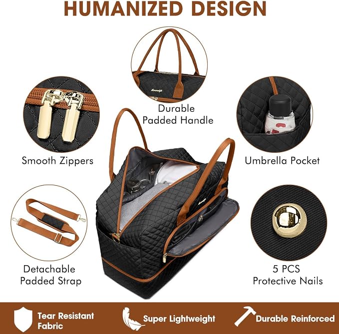 Travel Duffle Bag Weekender for Women - 38L Carry-On Overnight Personal Item Bag with Shoe Compartment & Wet Pocket Weekend Tote Bags with Toiletry Hospital Bags for Labor and Delivery - Image 3