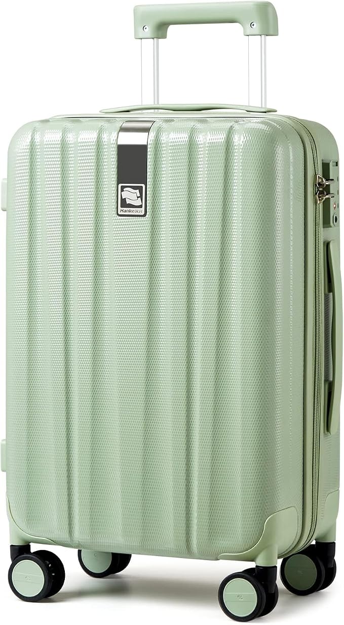 Hanke 24 Inch Luggage Suitcases With Spinner Wheels Lightweight PC Hard Shell Rolling Suitcase With Travel Lock,Checked-Medium 24-Inch(Bamboo Green) by Hanke