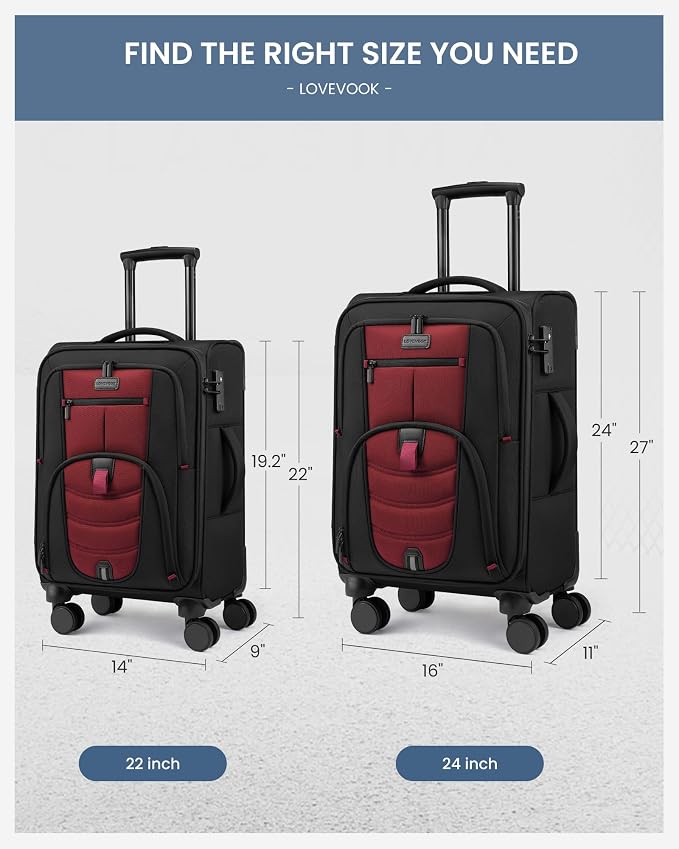 LOVEVOOK Business Softside Checked Luggage with 15.6/17.3 Inch Laptop Compartment, 24 Inch Checked Suitcase with Spinner Wheels, Large Capacity Luggage with TSA Lock for Business Trip Travel Red&Black - Image 4