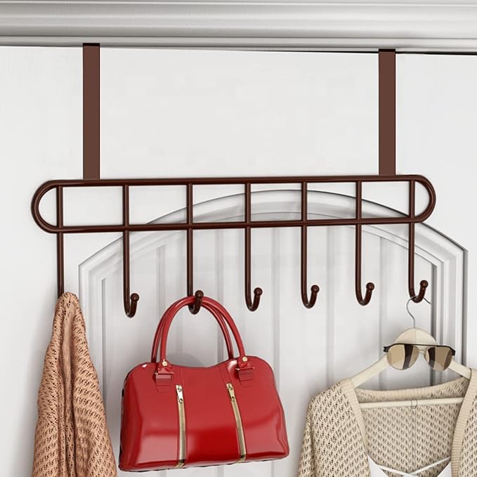 Multi Functional Steel Over The Door Hook Hanger Organizer Wall Hook Rack for Hanging Clothes Jeans Umbrellas Jackets Scarfs Bags Keys Towel in RoomKitchen Bathroom Black (7 Hook) - Image 3