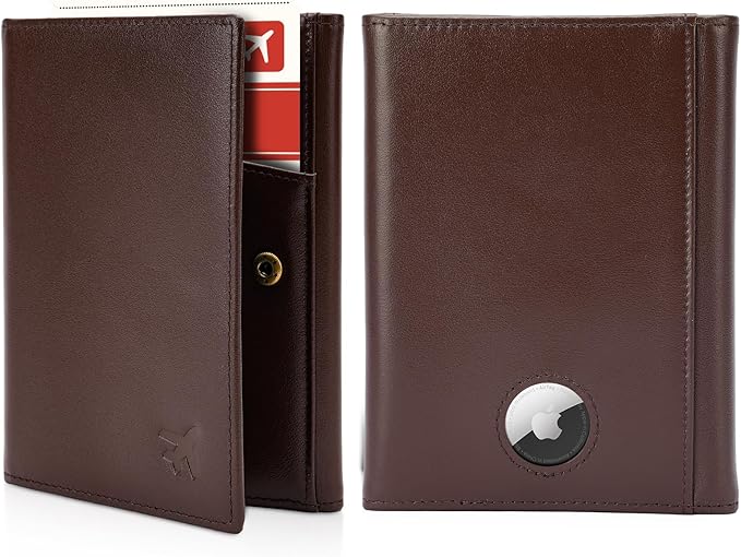 Polare Napa Leather Pilot Wallet Passport Holder RFID Blocking Tri-fold Travel Cover Document Organizer for Aviation Professionals (Coffee with AirTag Slot) by polareoriginal