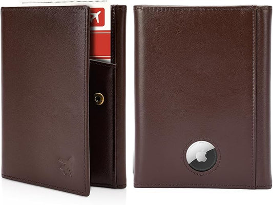 Polare Napa Leather Pilot Wallet Passport Holder RFID Blocking Tri-fold Travel Cover Document Organizer for Aviation Professionals (Coffee with AirTag Slot) by polareoriginal