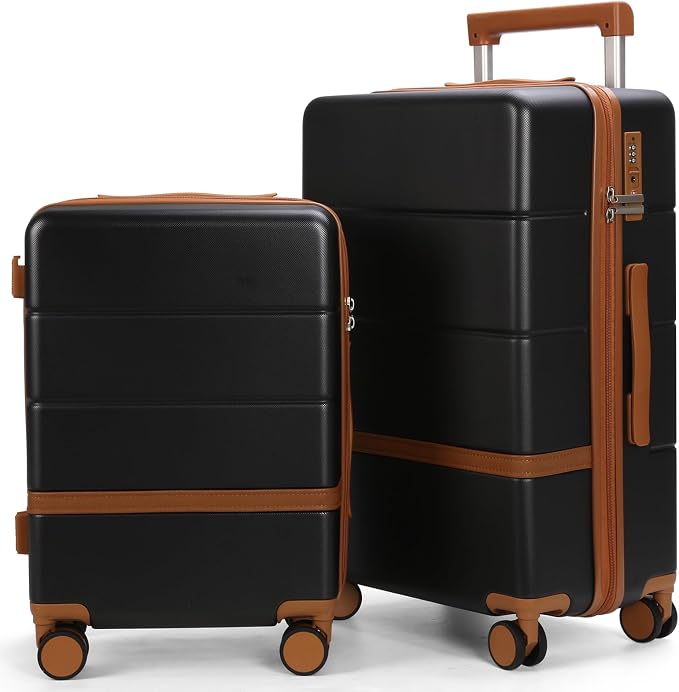 Luggage Sets, 2 Piece Suitcase set with wheels Tsa Lock 20/24 inchi Hardshell Waterproof Travel Suitcases luggage for Women/Men/Family（Black by Maungti