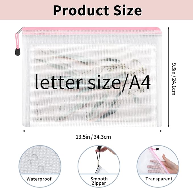 EOOUT 72pcs Mesh Zipper Pouch, A4 Size, 12 Colors Zipper Bags for Organizing Storage, Waterproof Puzzle Bag, Zipper File Bags for Board Games and School Office Supplies - Image 2