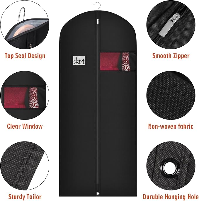 Univivi 60 Inch Long Garment Bags for Hanging Clothes, 5 Pack, Black | Breathable Dress Bag, Dustproof Hanging Garment Bag, Clear Window and ID Card Holder for Coats, Dresses - Image 3