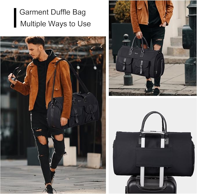Modoker Garment Convertible Weekender Bag,Carry on Garment Bags for Travel Mens Suit Bag,Canvas Garment Duffle Bag Heavy Duty Overnight Bags for Men Women Hanging Clothes, Black - Image 5