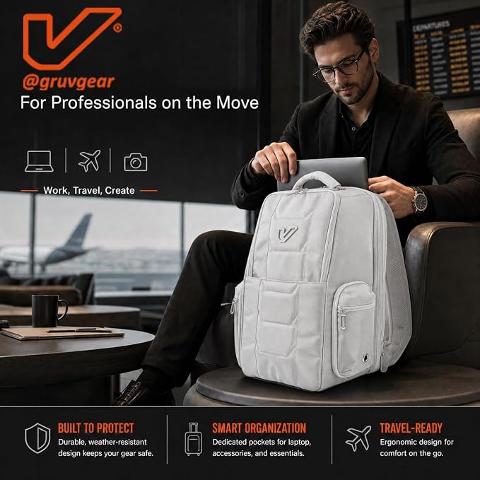 Gruv Gear Travel Laptop Backpack, 20L Silver Tech Backpack with Modular Storage Shelves, Dual Access Pockets & TSA-Friendly Design, Compact Carry-On Backpack for Work, Travel & Everyday Carry - Image 3