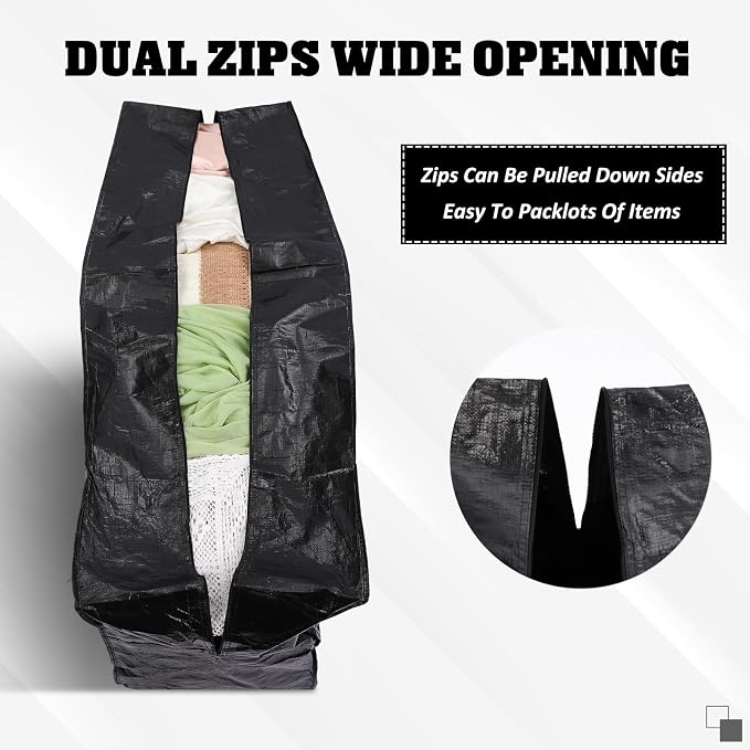 Windyun 4 Pack 75 Gallon Extra Large Moving Bags XXL Heavy Duty Storage Bag with Strong Zipper Handle Jumbo Big Tote Box Foldable for College Dorm Travel Clothes Duffle Blanket Pillow(Black) - Image 4