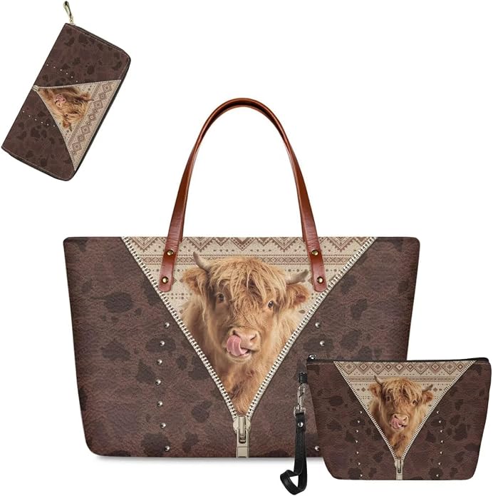 GIFTPUZZ Women Tote Bag Women Wallet Portable Cosmetic Bag for Women Bag Set 3 Pack PU Leather Bags with Zipper - Image 4