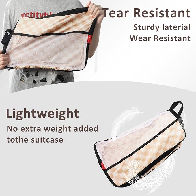 U+U 6 Set Compression Packing Cubes - Ultralight Travel Organizers with Laundry Bag, Space-Saving Suitcase Organizer for Travel, Business Trip and Family Vacation (Khaki Checkered) - Image 6