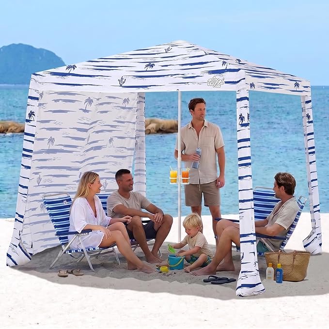 Qipi Beach Cabanas for Sand, Beach Canopy with Sandbags & Side Wall for Family, Easy Set Up Sun Shelter, UPF 50+ UV Protection with Roof Vent by Qipi+Direct+Store