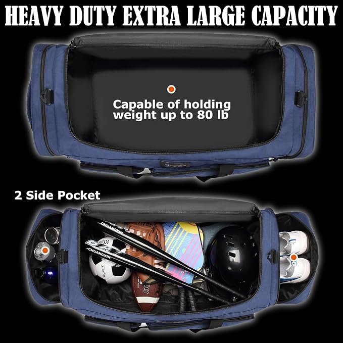 Extra Large Duffle Bag for Men, Heavy Duty Duffle Bag for Travel, Large Sports Gym Equipment Bag for Hockey Football Soccer Baseball Basketball & Team training (Blue) - Image 4