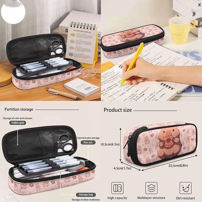 4 PCS Backpack for Kids Elementary Student Capybara Backpacks with Insulated Lunch Box Pencil Case Water Bottle Holder Carrier Bag Pink - Image 5