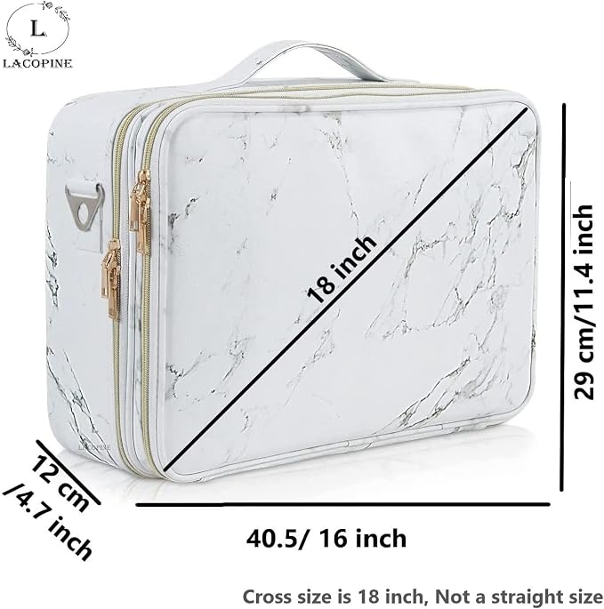 Large Makeup Organizer Bag Travel Train Case Portable Cosmetic Artist Storage Bag with Adjustable Dividers for Cosmetics Makeup Brushes, MARBLE PATTERN, 18 INCH (2 LAYER), Travel Accessories - Image 2