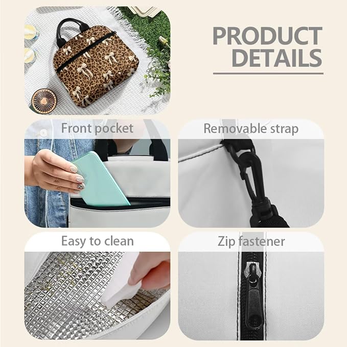 Bow Leopard Backpack for School Girls Cheetah Print Kids Bookbag Set Brown Leopard Skin School Backpack with Lunch Box Pencil Case Water Bottle Carrier Bag Travel Laptop Backpack 4Pcs - Image 4