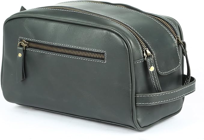 KomalC Leather Toiletry Bag for Men & Women – Handcrafted Travel Grooming Kit with Water-Resistant Lining and Secure Zipper Closure by KomalC