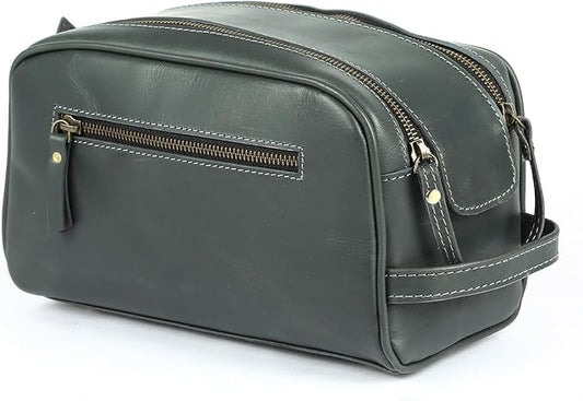 KomalC Leather Toiletry Bag for Men & Women – Handcrafted Travel Grooming Kit with Water-Resistant Lining and Secure Zipper Closure by KomalC