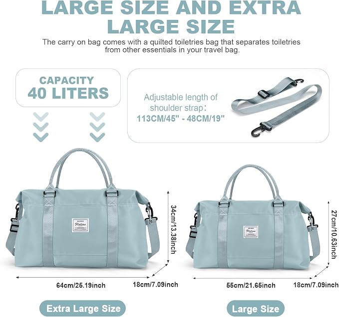 Travel Duffel Bag, Carry On Overnight Weekender Bags for Women | Travel Bag with Wet Pocket & Trolley Sleeve, For Spirit Airlines 18x14x8 Personal Item Bag - Image 3