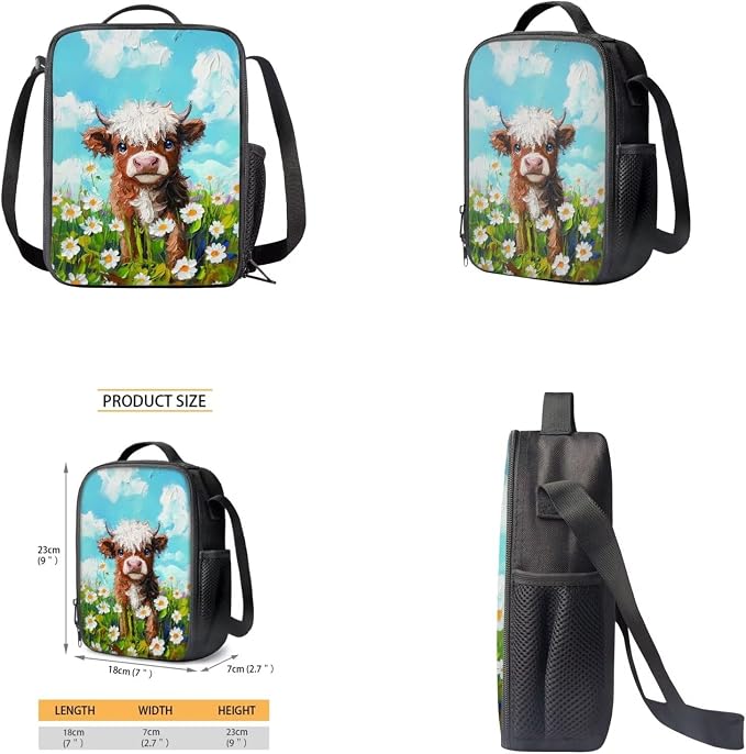 Cute Cow Kindergarten Backpack for Girls with Lunchbox Lightweight Preschool School Bag Set 4 In 1 Set Bookbag with Front Pocket Back to School Gifts for Students - Image 4