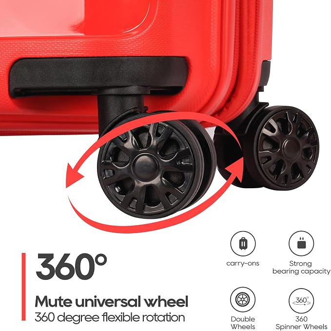 GinzaTravel PP material 3-piece expandable luggage sets with Spinner Wheels， Suitcase with TSA Lock，Large Luggage for Family Travel carry on 20/24/28，Red color - Image 5