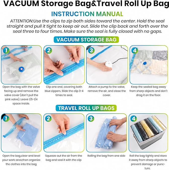 Vacuum Storage Bags,10Pack Vacuum Seal Bags for Clothing,Bedding,Clothes,Comforters,Blankets,Pillows-5 Jumbo+5Large Space Bag Vacuumm Storage Bag Hand Pump Inclued - Image 8
