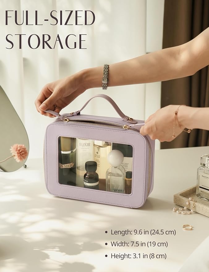 Popvibe Clear Makeup Bag Travel Cosmetic Case Transparent Toiletry Bag with Zipper, Portable Make Up Organizer Traveling Compact Car Bag for Essentials, Purple, Large - Image 4