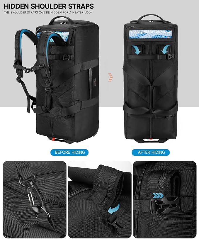 Foldable 120L Rolling Duffle Bag with Wheels | Extra Large Travel Duffle Bag with Shoes Compartment, Backpack Straps Gym Bag for Weekend & Overnight Trips, Camping, Moving | Includes 3 Packing Cubes - Image 9