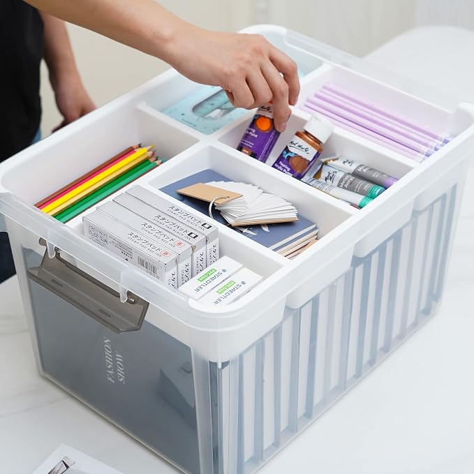 Citylife 17QT Clear Craft Organizers and Storage Box with Removable Tray | Stackable Art Supply Organizer Storage Bins with Lids for Beads, Markers, Sewing, Tools, Playdoh, Toys, Made in USA - Image 4