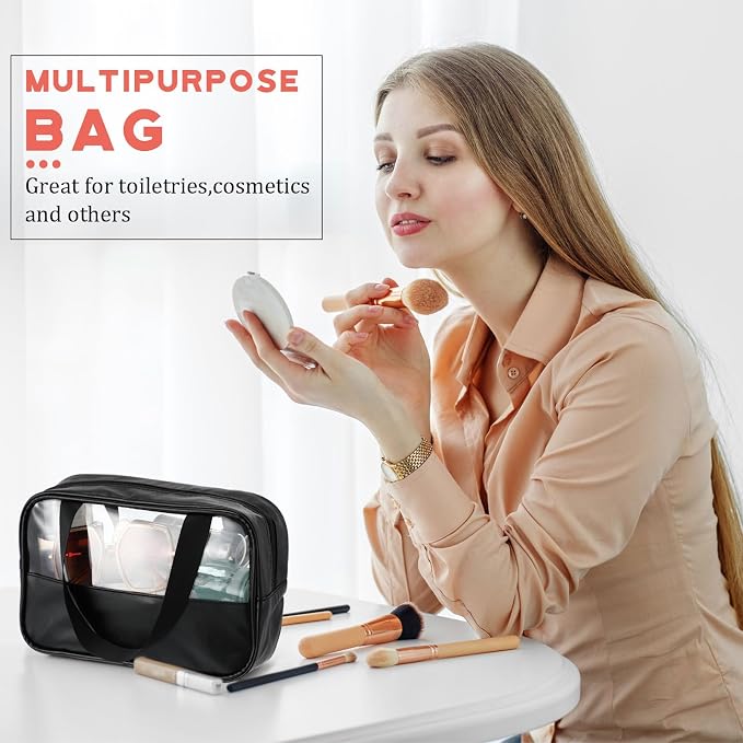 Buryeah 12 Pcs Translucent Makeup Bag Toiletry Organizer for Women Men Waterproof Portable Cosmetic Bag with Hanging Handles Travel Storage Carry Pouch Gifts for Bridesmaid (Black) - Image 5