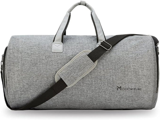 Modoker Convertible Garment Bag with Shoulder Strap, Carry on Garment Duffel Bag for Men Women - 2 in 1 Hanging Suitcase Suit Travel Bags, Grey by Modoker