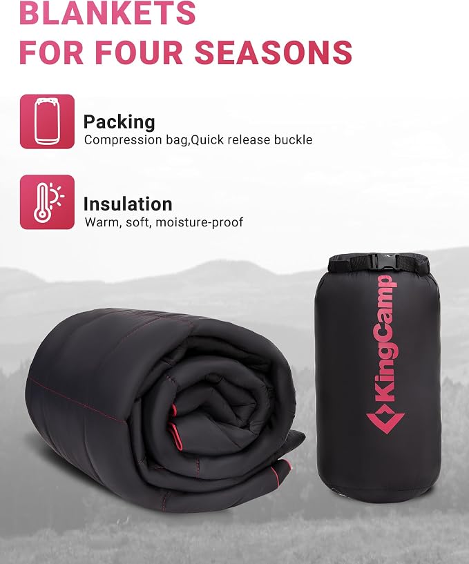 KingCamp Ultralight Camping Blanket, Packable Down Alternative Puffy Wearable Blankets Weatherproof Warm Package Quilt with Snap Buttons for Outdoor Hiking Travel Picnic Stadium (69"L x 53"W, Black) - Image 7