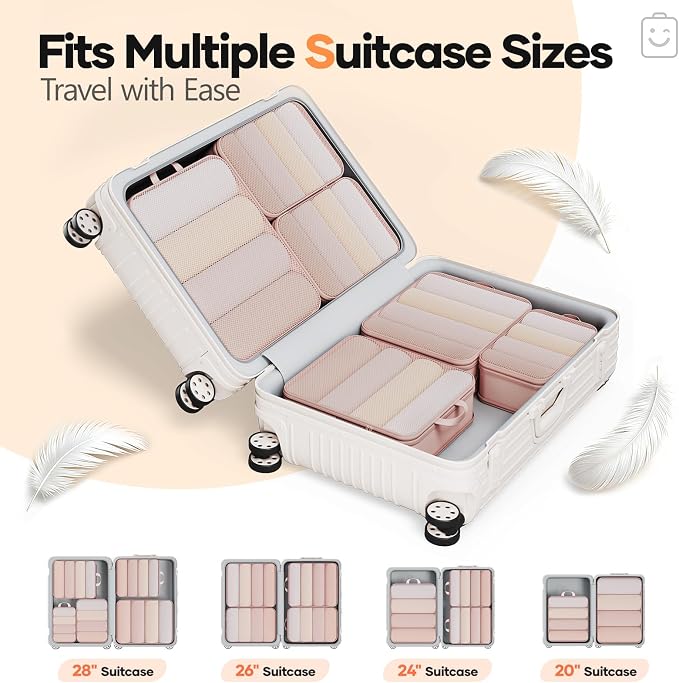 Veken 6/9/11 Set Compression Packing Cubes for Travel Essentials,Compressible Expandable Luggage Suitcase Organizer Bags with Garment Bag,Space Saver Bags with Over 1000 pcs of Mesh Holes(Beige) - Image 7