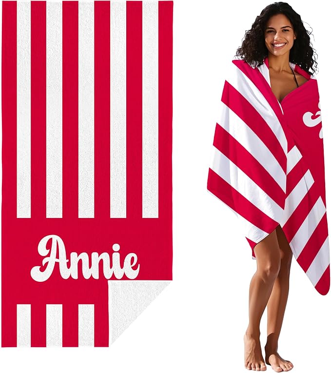 JML Personalized Beach Towel with Name, Custom Cabana Stripe Beach Towel, Customized Microfiber Pool Towel, Quick Dry & Absorbent Swim Towel for Adult,Mother's Day, Birthday, Summer Holiday,Vacation - Image 2