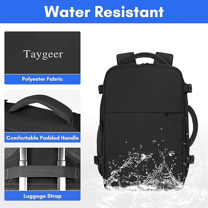 Taygeer Travel Laptop Backpack for Men, Airplane Approved Travel Backpack | 15.6inch Laptop Backpacks with Water Bottle Pocket, Lightweight College 35l Luggage Bookbag Gifts for Business Work, Black - Image 7
