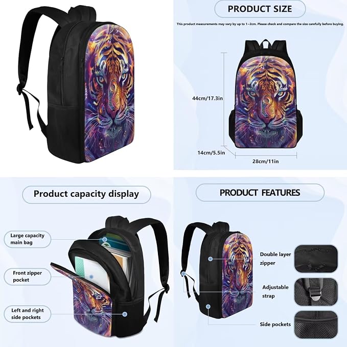 Tiger Backpack for Kids Girls Backpack with Lunch Box Water Bottle Holder and Soft Pencil Case 4PCS Bookbag with Compartments 17 inch Sturdy School Bag with Side Pocket for Elementary Girls - Image 4