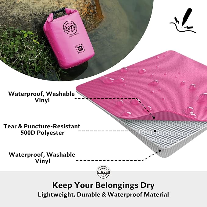 STOVER 5/10/25/30/40L Waterproof Dry Bag, Small Lightweight Roll Top Dry Bag Backpack w/Waterproof Phone Case, Kayaking, Travel, Hiking, Fishing, Tubing, Camping, the Beach, Men/Women (Pink) - Image 2