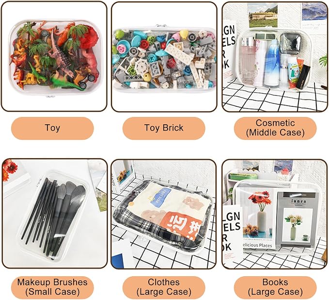 3PCS Clear Hard Shell Zipper Case 13.8 * 11.8 * 2 IN (White) | Transparent shell for easy item access. Works as cosmetic bag, toy pouch, diaper organizer and pencil case. - Image 3
