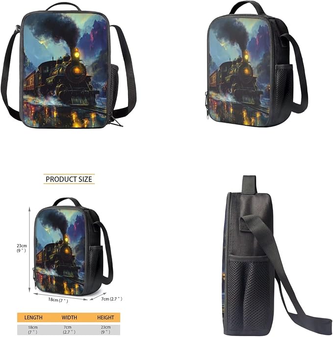 Train Backpack for Boys Kids Backpack with Lunch Box Water Bottle Carrier and Zipper Pencil Case 4PCS Set Bookbag with Front Pocket 17" Large Capacity Elementary School Bag for Back to School - Image 4