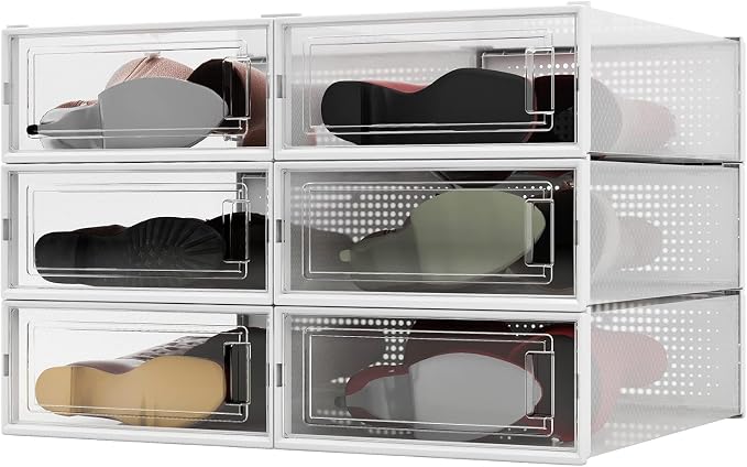 6-Piece Boot and Shoe Storage Box, Stackable Clear Plastic Shoe Box, Space-Saving Shoe Organizer for Boots, Sneakers, and High Heels, Clear by PARANTA