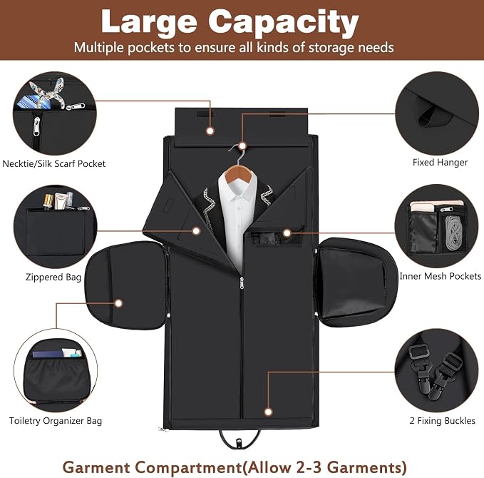 Garment Duffel Bag for Travel - ITIEZY Convertible Carry on Garment Duffel Travel Bag for Women Men Large Weekender Bag with Shoes Pouch 2 in 1 Hanging Suit Travel Duffel Bag 3pcs Set - Image 3