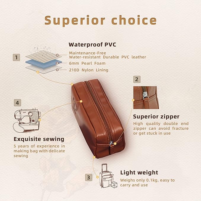 Leather Toiletry Bag for Men - Custom Toiletry Bag for Men - Personalized Toiletry Bag for Men - Custom Travel Toiletry Bag for Men, Mens Shaving Bag for Birthday, Holiday & Groomsmen Gifts (3, Brown) - Image 3