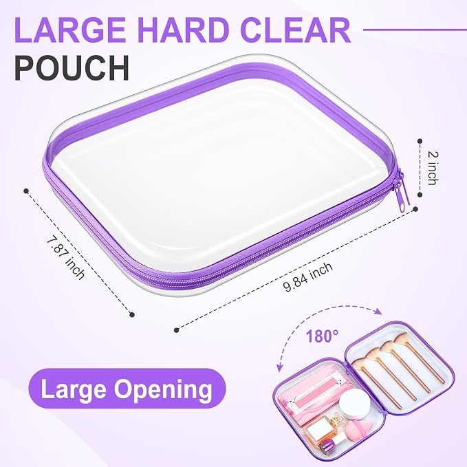 Sanwuta 6 Pcs Clear Hard Zipper Case Plastic Zipper Pouches Transparent Makeup Bag Pencil Case Pouches Toiletry Diaper Bag for Travel Toy Storage Organizer Bins(Purple,9.84 x 7.87 x 2 Inch) - Image 2