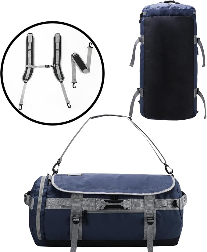 MIER Large Duffle Bag Backpack for Travel Camping Gym Sports, 45L/60L/90L | Water Resistant, Convertible Duffel, Detachable Backpack Straps, Shoe Compartment, Heavy-Duty Tarpaulin, 3 Sizes - Image 6