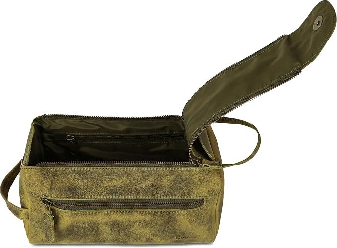 KomalC Premium Buffalo Leather Toiletry Bag for Men & Women With Water resistant Lining, Grooming Travel Pouch, Unisex Wash Bag for Toiletries, Gifts for Men and Women - Image 2